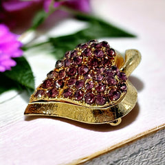 Vintage Amethyst Rhinestones Apple Heart Brooch