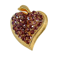 Vintage Amethyst Rhinestones Apple Heart Brooch