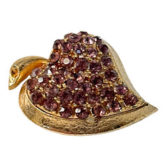 Vintage Amethyst Rhinestones Apple Heart Brooch