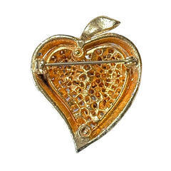 Vintage Amethyst Rhinestones Apple Heart Brooch