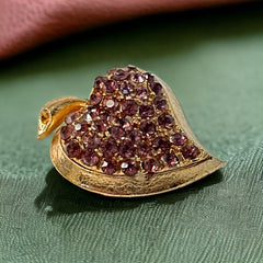 Vintage Amethyst Rhinestones Apple Heart Brooch