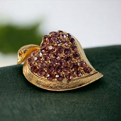 Vintage Amethyst Rhinestones Apple Heart Brooch