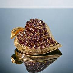 Vintage Amethyst Rhinestones Apple Heart Brooch