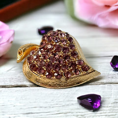 Vintage Amethyst Rhinestones Apple Heart Brooch