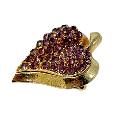 Vintage Amethyst Rhinestones Apple Heart Brooch