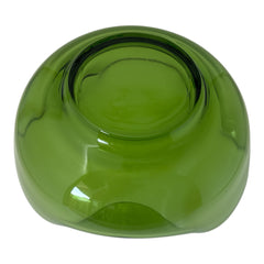 Vintage 1970s Anchor Hocking chip and dip bowl set in avocado green glass. Features sculptural wavy design and glossy finish. Includes large and small bowls in very good condition, ideal for serving or display.