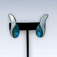 Vintage French Designer Andree Bazot Modernist Blue Enamel Earrings