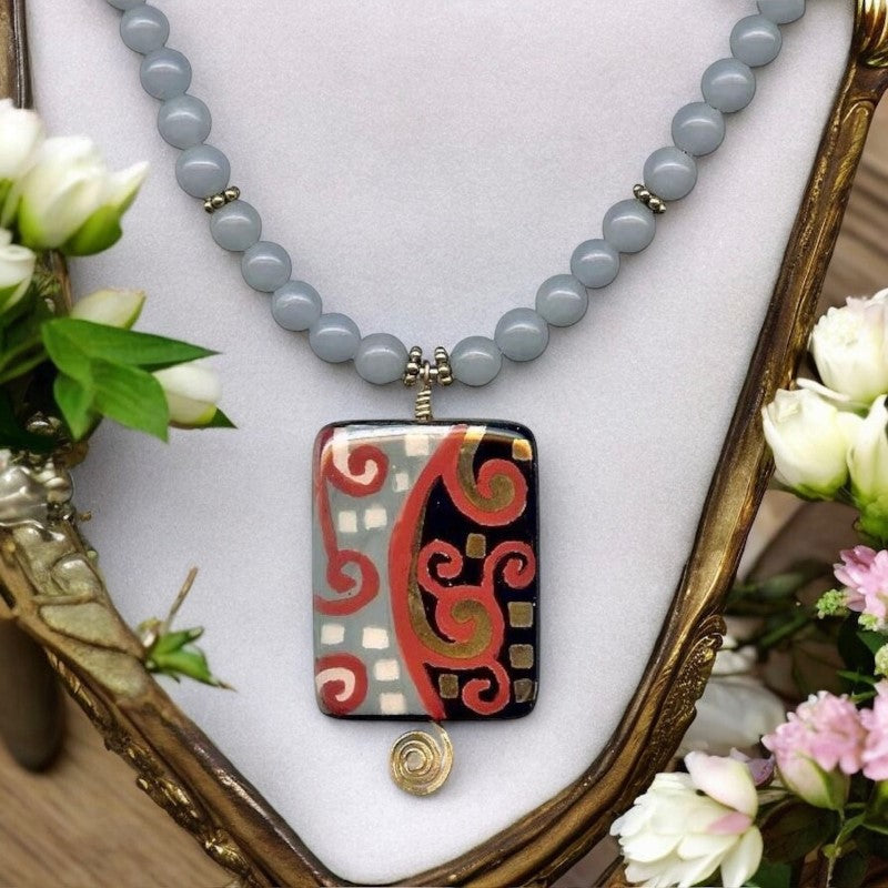 Ceramic Pendant & Angelite Necklace