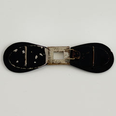 Antique Czech black glass and rhinestone sash buckle with silver‑tone two‑part closure.