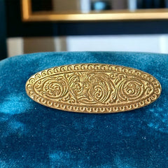 Antique French Engraved Gold Plated Oval Brooch