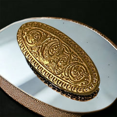 Antique French Engraved Gold Plated Oval Brooch