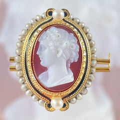 Rare Antique French Hard Stone Cameo 18K Gold Brooch