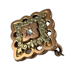 Antique French Rose & Yellow Gold Plated Square Brooch