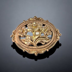 Antique French 1800s Rose & Yellow Gold Plated Floral Brooch