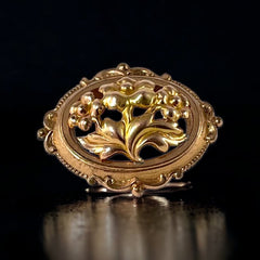 Antique French 1800s Rose & Yellow Gold Plated Floral Brooch