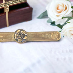 Antique French Art Deco Floral Gold Filled Bar Brooch | Signed Oria Bar Pin