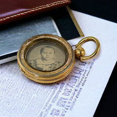 Antique Gold-Filled Mourning Locket Pendant with Sepia Picture