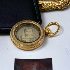 Antique Gold-Filled Mourning Locket Pendant with Sepia Picture