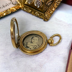 Antique Gold-Filled Mourning Locket Pendant with Sepia Picture