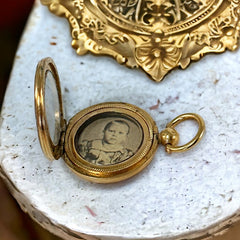 Antique Gold-Filled Mourning Locket Pendant with Sepia Picture