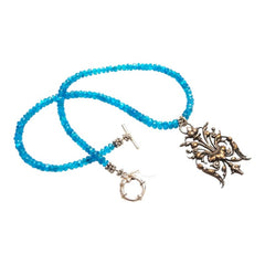 Antique French Silver Plated Floral Pendant Necklace with Blue Apatite Strand by Elisabeth Michel-Meyrueix