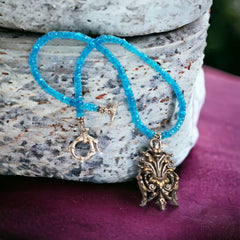 Antique Silver Pendant & Dark Apatite Necklace