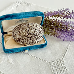 Large vintage 1920s Art Deco paste rhinestone floral shoe buckle with ornate pierced metalwork.