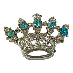 Vintage Aqua Blue & Clear Rhinestones Small Crown Brooch