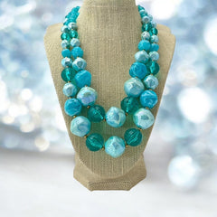 Vintage 1950s Aqua Blue Chunky Beaded Statement Necklace – Radiant Retro Elegance