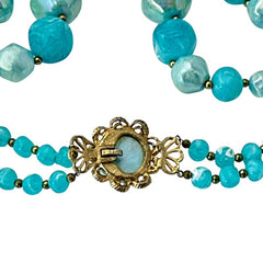 Vintage 1950s Aqua Blue Chunky Beaded Statement Necklace – Radiant Retro Elegance