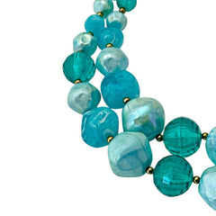 Vintage 1950s Aqua Blue Chunky Beaded Statement Necklace – Radiant Retro Elegance