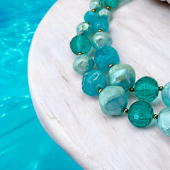 Vintage 1950s Aqua Blue Chunky Beaded Statement Necklace – Radiant Retro Elegance