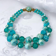 Vintage 1950s Aqua Blue Chunky Beaded Statement Necklace – Radiant Retro Elegance