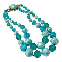 Vintage 1950s Aqua Blue Chunky Beaded Statement Necklace – Radiant Retro Elegance