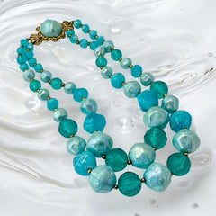 Vintage 1950s Aqua Blue Chunky Beaded Statement Necklace – Radiant Retro Elegance