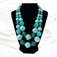 Vintage 1950s Aqua Blue Chunky Beaded Statement Necklace – Radiant Retro Elegance