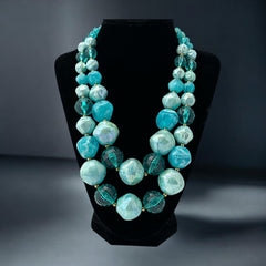 Vintage 1950s Aqua Blue Chunky Beaded Statement Necklace – Radiant Retro Elegance