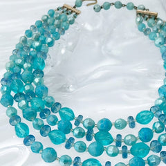 Vintage 1950s West Germany Aqua Blue 4-Strand Beaded Necklace – Summer Perfection