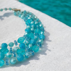 Vintage 1950s West Germany Aqua Blue 4-Strand Beaded Necklace – Summer Perfection