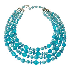 Vintage 1950s West Germany Aqua Blue 4-Strand Beaded Necklace – Summer Perfection