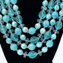 Vintage 1950s West Germany Aqua Blue 4-Strand Beaded Necklace – Summer Perfection