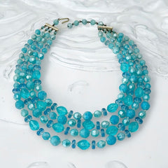 Vintage 1950s West Germany Aqua Blue 4-Strand Beaded Necklace – Summer Perfection