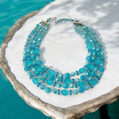 Vintage 1950s West Germany Aqua Blue 4-Strand Beaded Necklace – Summer Perfection