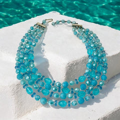 Vintage 1950s West Germany Aqua Blue 4-Strand Beaded Necklace – Summer Perfection