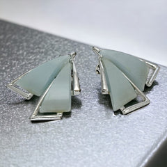 Vintage Arthur Pepper Blue Gray Thermoset Lucite Geometric Silver Tone Clip-On Earrings