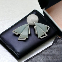 Vintage Arthur Pepper Blue Gray Thermoset Lucite Geometric Silver Tone Clip-On Earrings