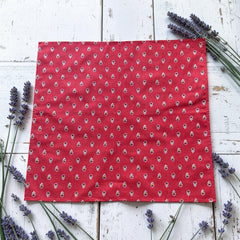 Provence cotton napkins in red and yellow floral Avignon pattern by Marat d’Avignon, displayed in soft natural light.