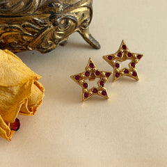 Vintage Avon Red Rhinestone Gold Tone Star Post Earrings – Late 1980s–1990s - Signed