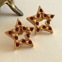 Vintage Avon Red Rhinestone Gold Tone Star Post Earrings – Late 1980s–1990s - Signed