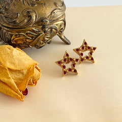 Vintage Avon Red Rhinestone Gold Tone Star Post Earrings – Late 1980s–1990s - Signed